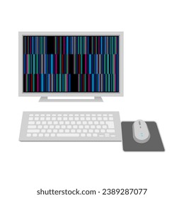 Es ist eine Illustration eines gebrochenen weißen Desktop-PCs.