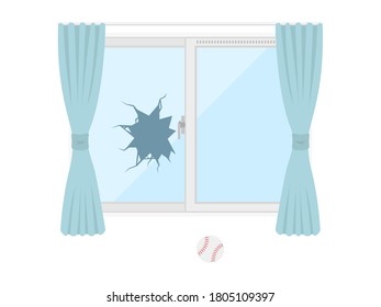 Illustration Of A Broken Window Glass With A Ball.