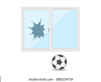 Illustration Of A Broken Window Glass With A Ball.