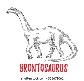 Illustration brontosaurus dinosaur, vector dino hand drawing