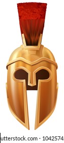 Illustration of a bronze Corinthian or Spartan helmet like those used in ancient Greece or Rome