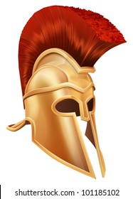 Illustration of a bronze Trojan Helmet, Spartan helmet, Roman helmet or Greek helmet. Corinthian style.