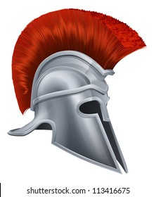 Illustration of a bronze Trojan Helmet, Spartan helmet, Roman helmet or Greek helmet. Corinthian style.