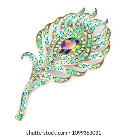 Illustration of brooch jewelery peacock feather with gems