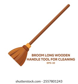 Illustration of broom long wooden handle tool for cleaning on white