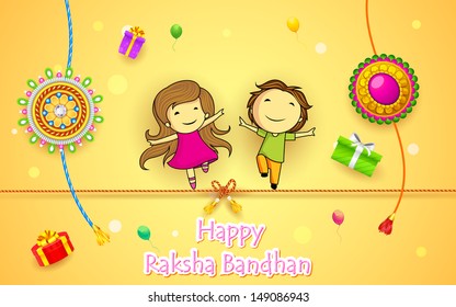 illustration of brother and sister with rakhi on Raksha Bandhan