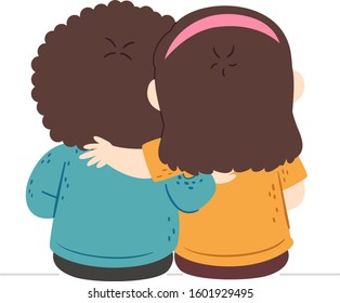 Illustration of Brother and Sister Sitting Together with Arms Across Each Other Shoulders Talking and Spending Time Together