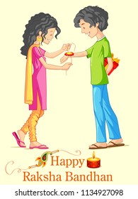 illustration of brother and sister tying rakhi on Raksha Bandhan, Indian festival