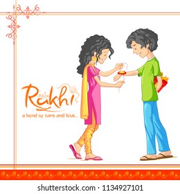 illustration of brother and sister tying rakhi on Raksha Bandhan, Indian festival