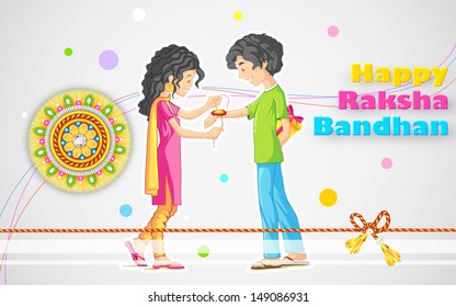 illustration of brother and sister tying rakhi on Raksha Bandhan