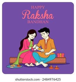 illustration of brother and sister tying rakhi on Raksha Bandhan, Indian festival