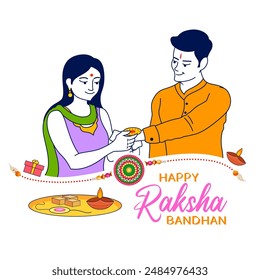 Ilustración de hermano y hermana atando rakhi en Raksha Bandhan, festival indio