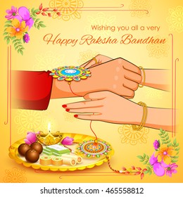 illustration of brother and sister tying rakhi on Raksha Bandhan