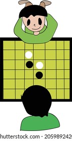 Illustration of brothers playing a big Othello game