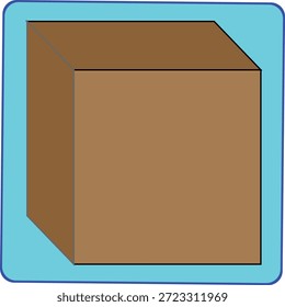 Illustration von braunem 3D-Würfel-Symbol mit türkisem Rand