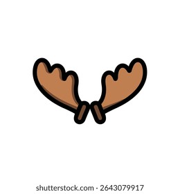 Illustration brown antlers curve upward isolated white background