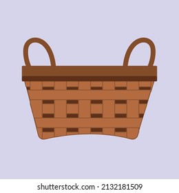 illustration of brown basket for eggs, blue background 