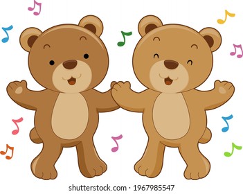 Illustration of Brown Bears Mascots Dancing to Music
