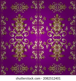 Illustration in brown, beige and purple colors. Vector. Abstract background. Paisley watercolor floral pattern tile with flowers, flores, leaves. Oriental traditional hand painted seamless for design.