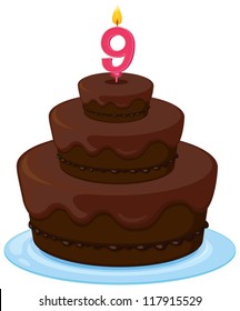 illustration of a brown birthday cake on a white background