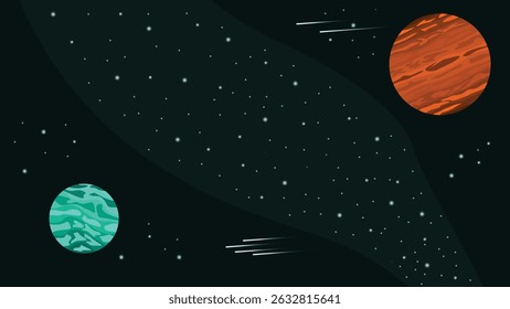 illustration of a brown and blue planet with some meteor activity