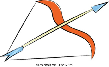 Ilustración de un arco y flecha marrones, vector, dibujo de color o ilustración. 