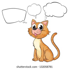 Illustration of a brown cat with empty thoughts on a white background