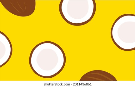 illustration of brown coconut on a yellow background.  concept wallpaper, background, greeting card