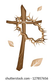 An Illustration Brown Colors of A Crown of Thorns Hanging on A Wooden Cross, Symbolizing Resurrection of Jesus