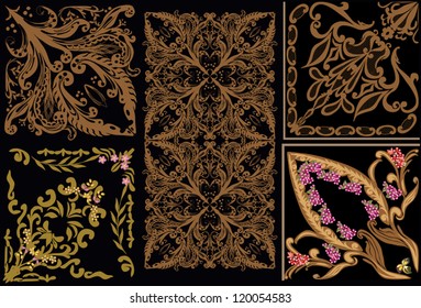 illustration with brown decorations on lack background