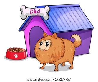 Illustration of a brown dog outside the doghouse on a white background