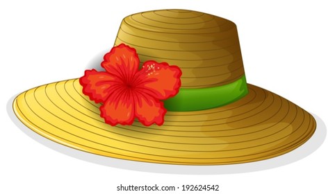 Illustration of a brown fashion hat with a flower on a white background