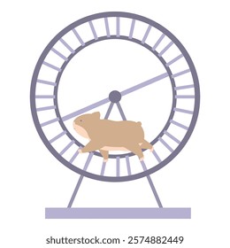 Illustration of a brown guinea pig exercising by running in a hamster wheel