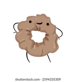 Illustration of a brown hair scrunchie with a cute face and arms, standing on a white background.