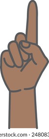 Illustration of a brown hand with raised index finger.