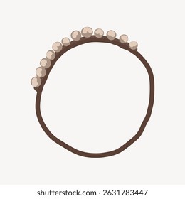 Illustration of a brown headband with beige pearls. Simple headband design. Pearls on headband. Brown with pearls. Minimalist headband art. Aesthetic vector illustration.