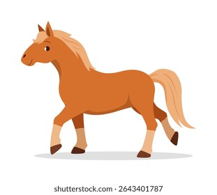 Illustration of a Brown Horse Standing with a Neutral Expression on a White Background