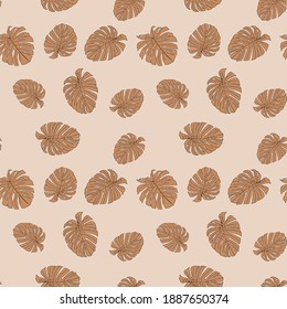 Illustration of brown leaves monstera isolated on a beige background. Seamless pattern. Sepia