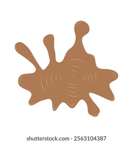 An illustration of a brown liquid splatter against a white background. The splatter has an irregular shape with a textured center and several uneven points radiating outward.