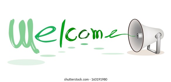 An Illustration Brown Megaphone or Loudspeaker Announcing WELCOME Isolated on White Background 