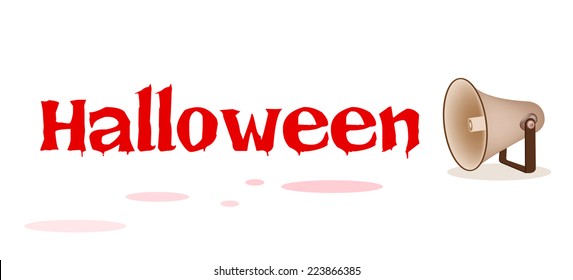 An Illustration Brown Megaphone or Loudspeaker Announcing HALLOWEEN, Sign for Halloween Celebration. 