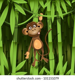 illustration, a brown monkey in the jungle