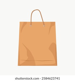 Illustration of a brown paper bag with handles. Simple, eco-friendly design. Brown paper bag for shopping or gift. Minimalist paper bag illustration. Aesthetic vector illustration.