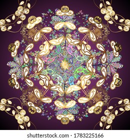 Illustration in brown, purple and white colors. Floral pattern. Flower seamless background. Vector illustration. Endless. Flourish ornamental garden. Sketch, doodle, scribble.