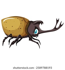 Illustration of a brown rhinoceros beetle on a white background