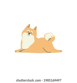 It is an illustration of a brown Shiba Inu lying down and relaxing.