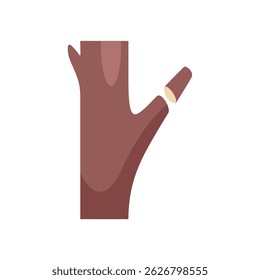 Ilustração de um ramo de árvore marrom com um ramo cortado crescendo um novo ramo