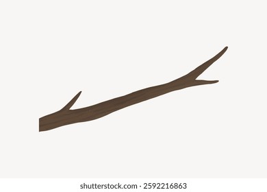 Illustration of a brown tree branch. The branch is long and slender. Tree branch depicted on a plain background. Simple branch design. Isolated vector illustration.