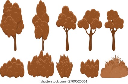 ilustração de árvores marrons e grama, plantas na natureza, belo ambiente