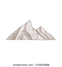 Illustration of Brown Vectorized Ink Sketch of Mountains isolated on a White Background